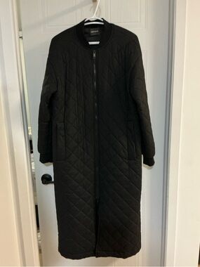 Simons Long Black Quilted Bomber